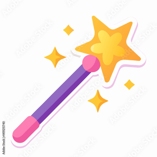 A sticker featuring a magic wand adorned with stars, symbolizing enchantment and creativity.
