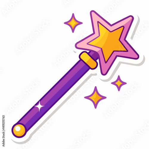 A sticker featuring a magic wand adorned with stars, symbolizing enchantment and creativity.