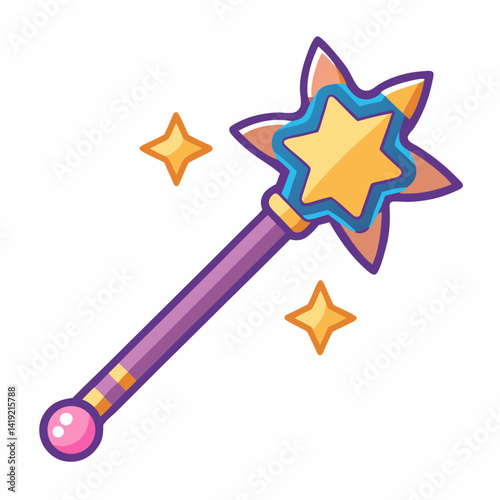 A sticker featuring a magic wand adorned with stars, symbolizing enchantment and creativity.