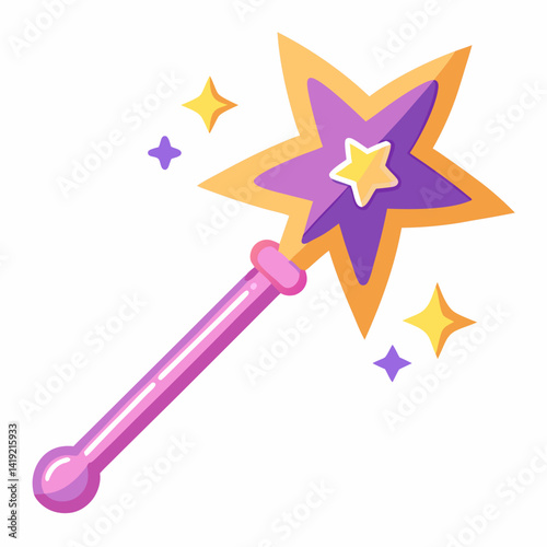 A sticker featuring a magic wand adorned with stars, symbolizing enchantment and creativity.