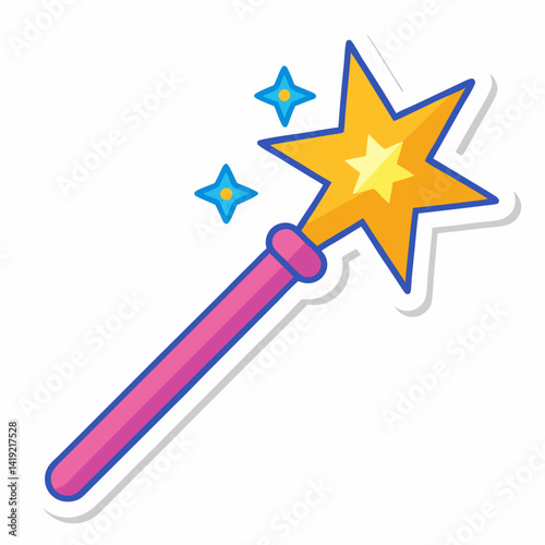 A sticker featuring a magic wand adorned with stars, symbolizing enchantment and creativity.