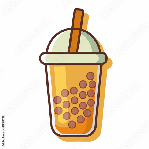 Bubble tea sticker featuring a colorful cup with a straw and floating bubbles, representing a popular beverage.