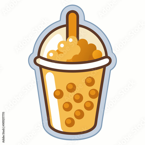Bubble tea sticker featuring a colorful cup with a straw and floating bubbles, representing a popular beverage.