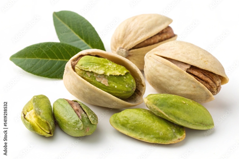 Vibrant Green Pistachio Nuts Close-Up: Gourmet Food Photography. High-resolution image showcasing the rich color and texture of shelled pistachios, perfect for food blogs, packaging, culinary