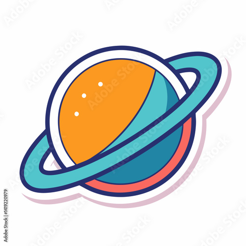 Saturn planet sticker featuring its iconic rings and vibrant colors on a white background.