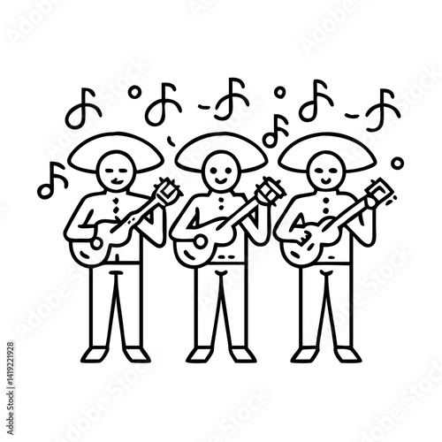 mariachi band icon, mariachi band line art - simple line art of mariachi band, perfect for mariachi band logos and icons