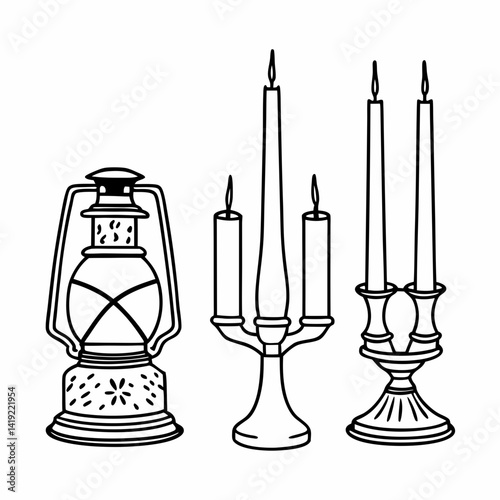 vector illustration of a set of three lamps