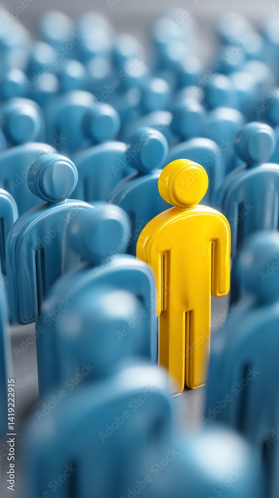 Fototapeta premium Single person standing out from a crowd of similar people