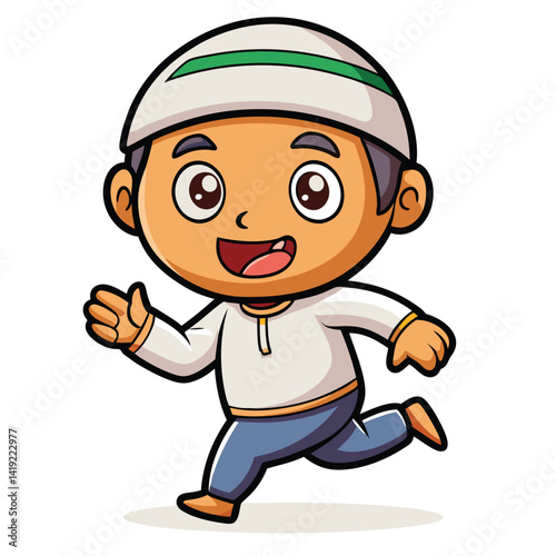 Cartoon boy running in traditional clothing