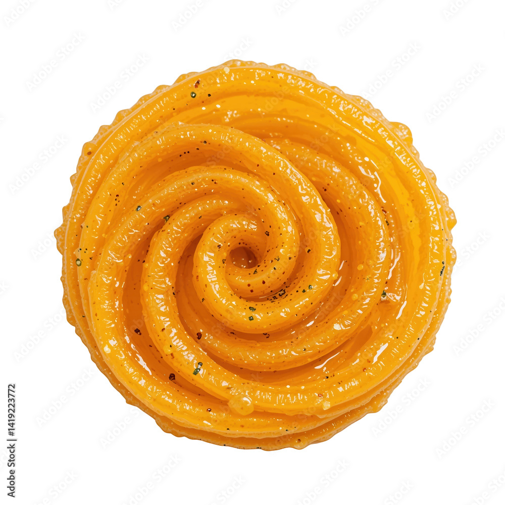 Fototapeta premium Crispy jalebi swirled in golden spirals, soaked in glistening saffron syrup, offers delightful treat