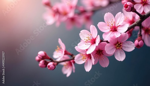 Delicate pink cherry blossoms, intricate branch design, cherry blossom, illustration