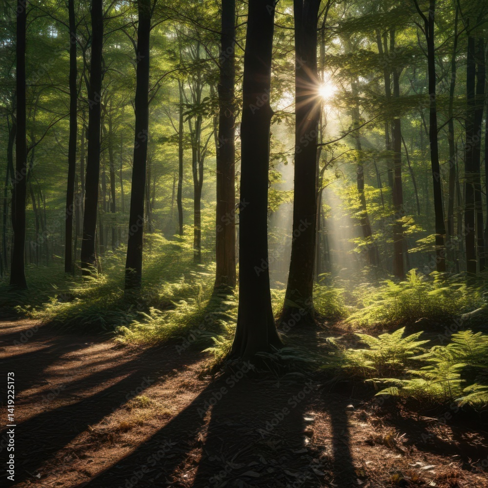 Fototapeta premium morning in the forest, path in the forest, path in the woods