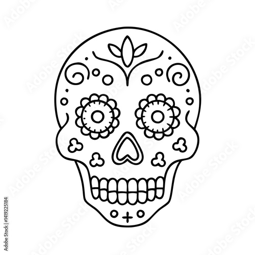 mexican skull sugar skull icon, mexican skull sugar skull line art - simple line art of mexican skull sugar skull, perfect for mexican skull sugar skull logos and icons