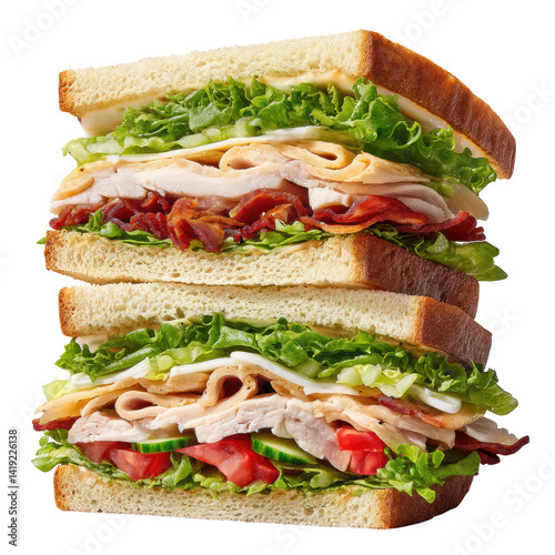 Obraz na płótnie High club sandwich stacked with layers of turkey, bacon, lettuce, and tomato, perfect for hearty meal w salonie
