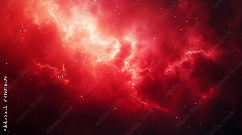 Fototapeta premium Fiery red nebula with glowing clouds and scattered stars creates a dramatic cosmic scene Perfect for science fiction or fantasy projects
