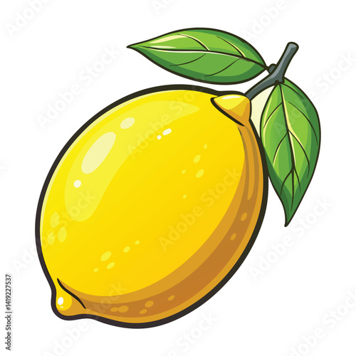 Cartoon Lemon with Leaves