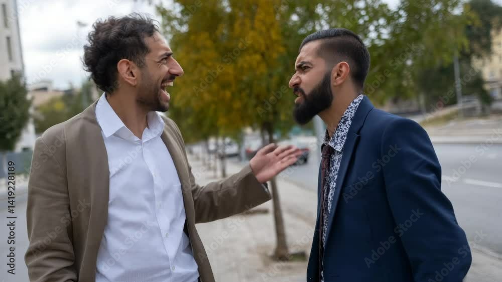 People two men arguing on a street People two men arguing on a street