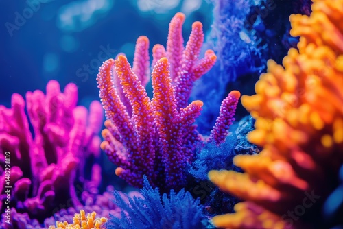 Vibrant coral reef showcasing diverse colors and textures photo