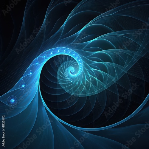 Blue Fractal Spiral with Radiant Light Energy Pattern