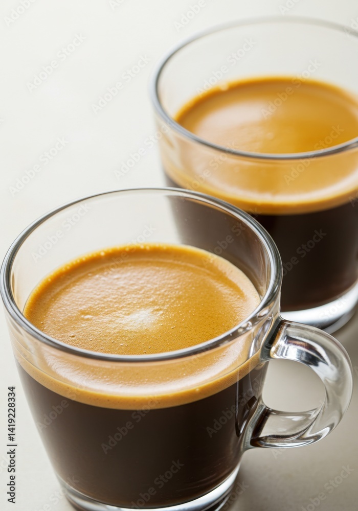 Two Cups of Espresso on a Light Background Two Cups of Espresso on a Light Background