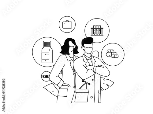 Medical characters fighting the epidemic flat vector concept operation hand drawn illustration
