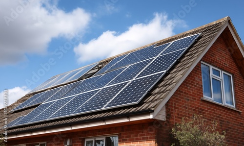 Wallpaper Mural Solar panels on a house roof under a partly cloudy sky Torontodigital.ca