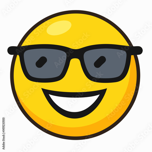 A smiling yellow emoticon wearing sunglasses on a sticker, conveying a cheerful and relaxed vibe.