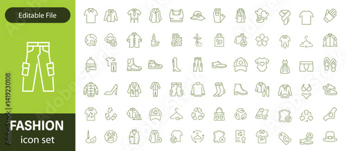 Set of line icons related to fashion, sewing, and clothing. Outline icon collection. clothes and cloth elements - minimal thin line web icon set. Outline editable icons collection. Dress,polo t-shirt
