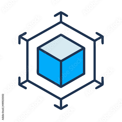 3D Cube Icon Representing Product Design and Modeling