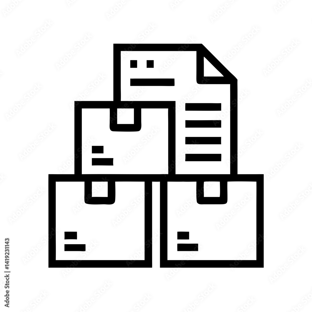 Boxes with Paper Icon Representing Inventory Management and Stock Organization Boxes with Paper Icon Representing Inventory Management and Stock Organization