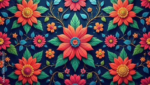 Intricate floral textile design, repeating motif , geometric, embroidery