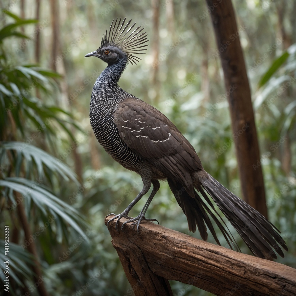 Fototapeta premium Lyrebird bird on piece of wood