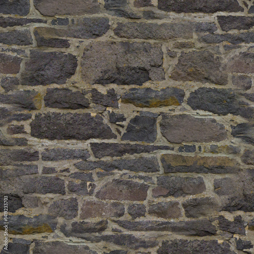 An old grey wall made of stone and cement. Grey stone background. Brick texture. Brickwork. Seamless image.