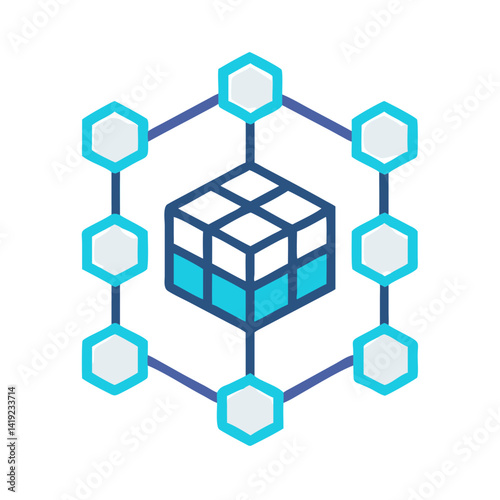 Digital Block Grid Icon Representing Blockchain Technology and Data Security