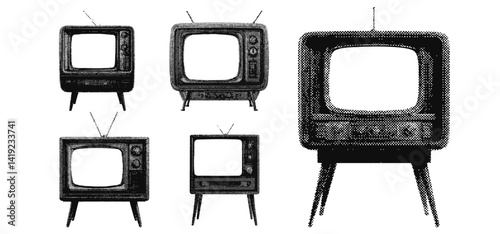Set of vintage television halftone grunge vector design elements