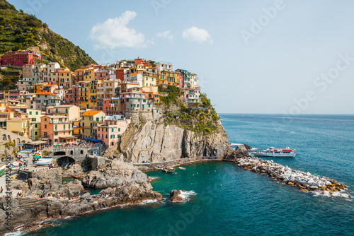 Manarola fishing village on a cliff over the mediterranean sea, Cinque Terre, Liguria, Italy