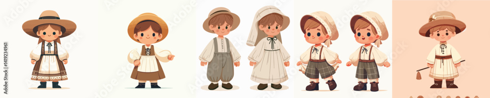 vector of little boy wearing farmer costume vector of little boy wearing farmer costume