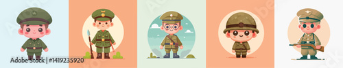 vector of little boy wearing soldier costume