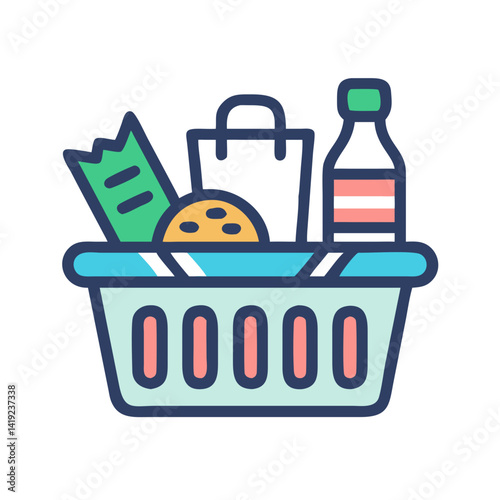 Grocery Basket Icon Representing Shopping Essentials and Daily Purchases