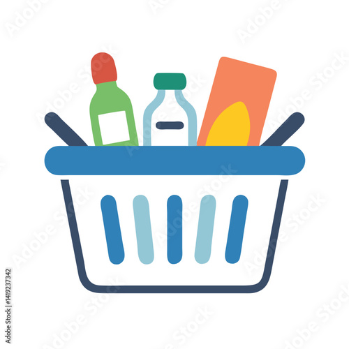 Grocery Basket Icon Representing Shopping Essentials and Daily Purchases