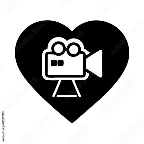 Heart with Camera Icon Representing Love for Filmmaking and Cinematic Passion