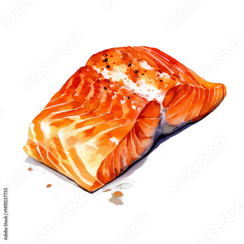 A vibrant digital painting of a cooked salmon fillet, showcasing its rich color and textures.