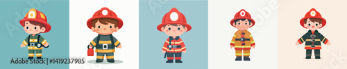 vector of little boy in firefighter costume