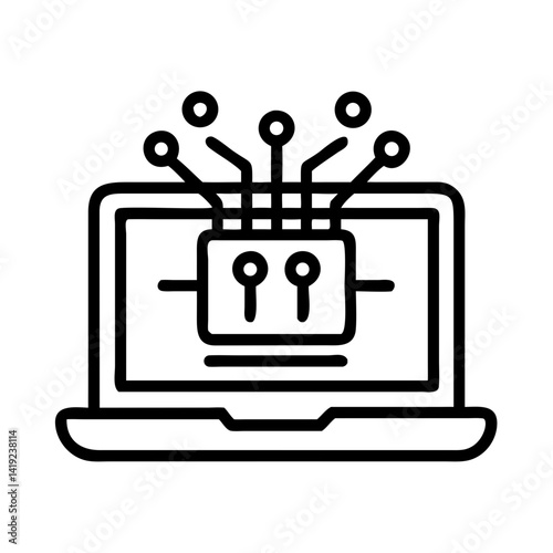 Laptop with Circuit Icon Representing Cyber Attack and Digital Security Threat