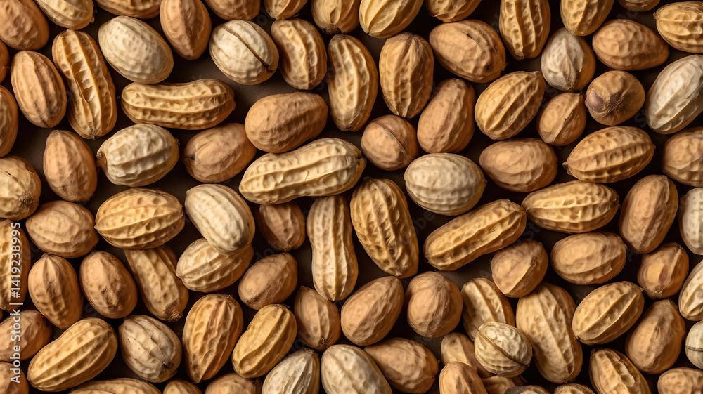 High-Resolution Top-Down View of Numerous Peanuts in Their Shells High-Resolution Top-Down View of Numerous Peanuts in Their Shells