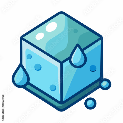 Ice cube icon with water droplets, symbolizing coolness or refreshment.