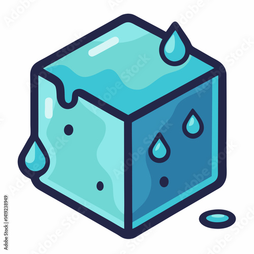 Ice cube icon with water droplets, symbolizing coolness or refreshment.
