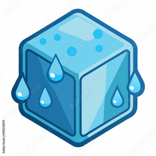 Ice cube icon with water droplets, symbolizing coolness or refreshment.