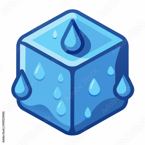 Ice cube icon with water droplets, symbolizing coolness or refreshment.