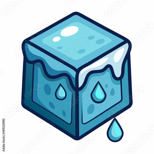 Ice cube icon with water droplets, symbolizing coolness or refreshment.